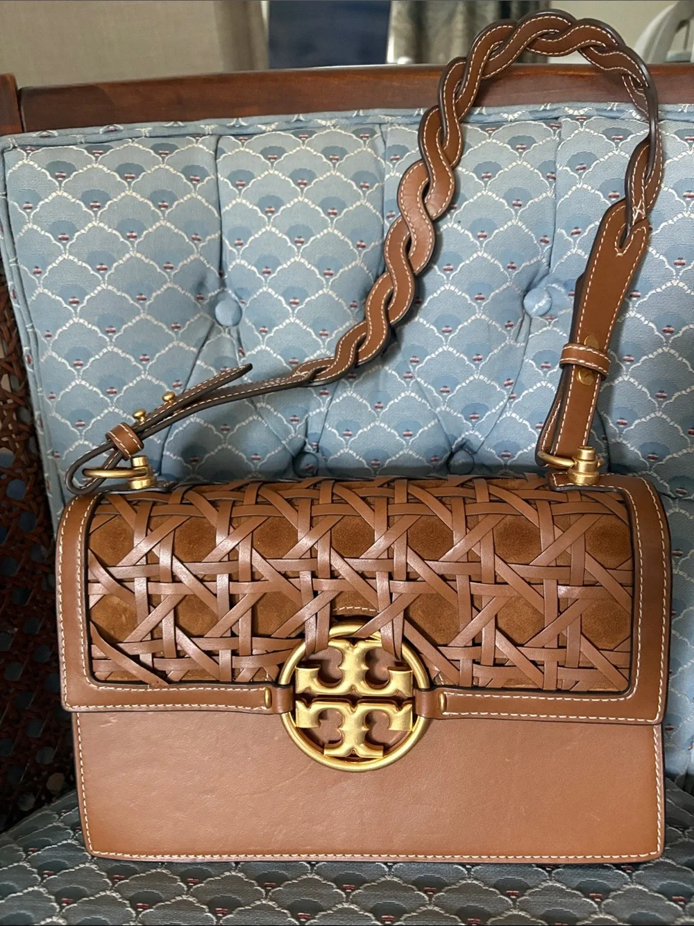 Tory Burch Brown Miller Leather Basketweave Shoulder Bag